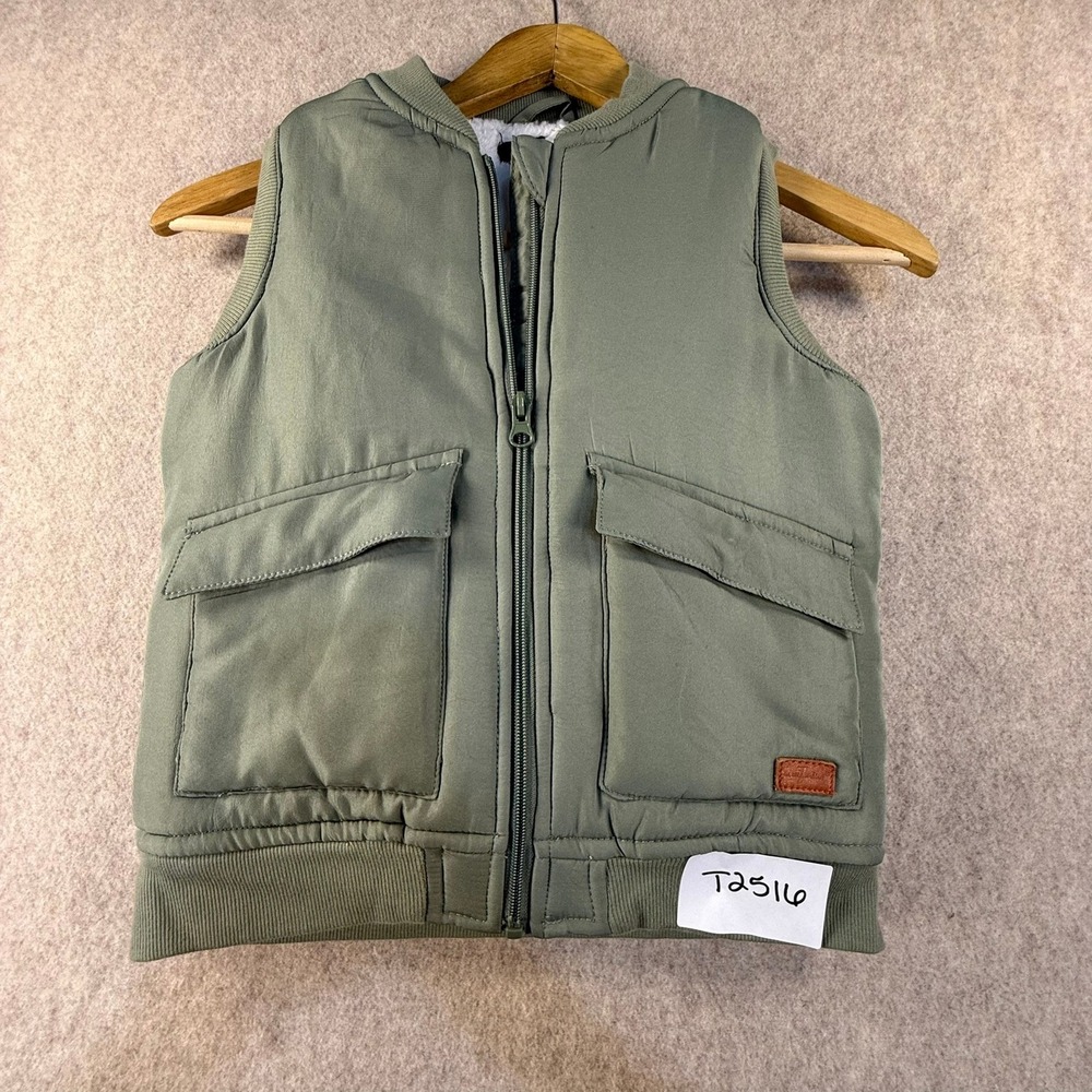 7 For All Mankind Kids Olive Green Faux Shearling Lined Puffer Vest 4T